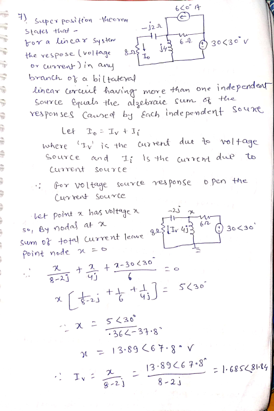 7) -jar th 343 To w 62 30*30*1 Erst 6co A super position theorem @ States that - for a linear system the respose (voltage or