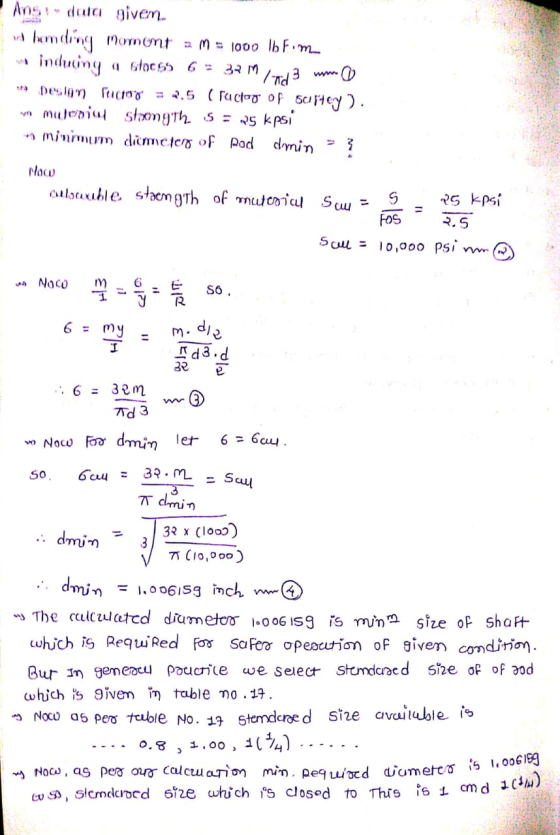 Anst- data given and famding moment z M = 1000 lbfim inducing a blocs5 6 = 321 1 3 www. *** Deslon Pucony = 2,5 Cructor of Sc