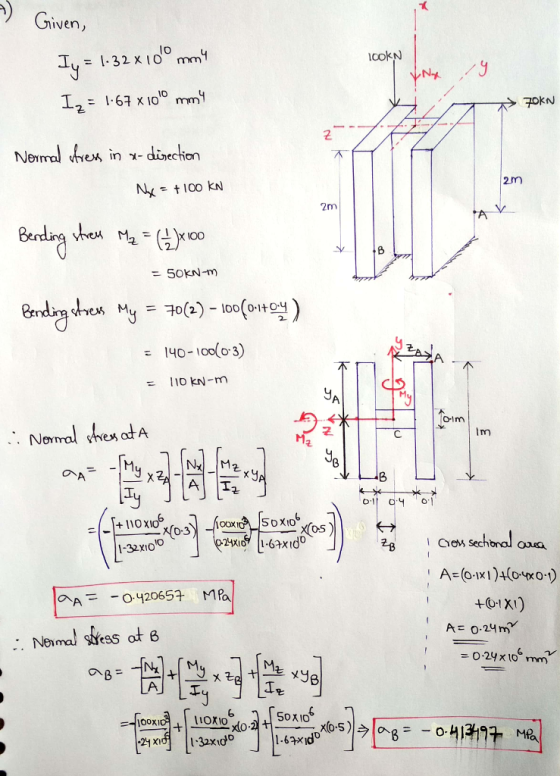 ven 2m 2m = 50kN-m 00o3) O-lm 2 0 0-3 Xos) 1-32XIOO aA = -O-420657 Mfa A 024m 100x 50x 10