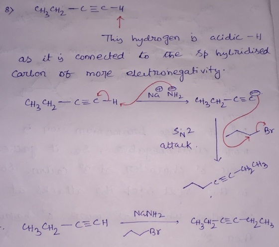 8 CH₂ CH₂ -c=c-4 This hydrogen is acidic - H as it ý connected to the sp hybridised carbon of more electronegativity. Hoth -