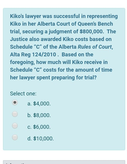 Kikos lawyer was successful in representing Kiko in her Alberta Court of Queens Bench trial, securing a judgment of $800,00