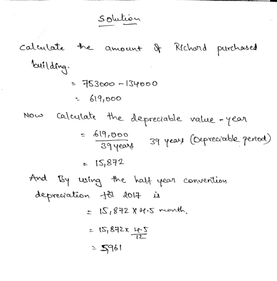 caltulate *e amount S Rlchoid purchsses outldtra - 619,ooo Nous Calculat the depreciable value Yeon 619,0oo recable pertod IS, 872 Avdl Gy usfig the halt yeo convertion depreciation tg 40