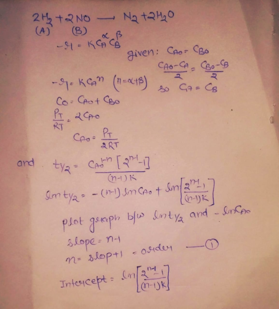 2 Hz +2 NO Na +2H₂O (A) (B) X.B - = KACA given: CAO=BO CAO-CA - Bo-G -90 KCA (n=Q+B) CA = CB Co= Cot Bo PT 2 CAO RT Cro= Pr
