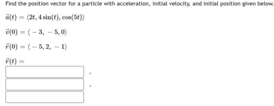 Find the position vector for a particle with acceleration, initial velocity, and initial position given below. a(t) = (2+, 4
