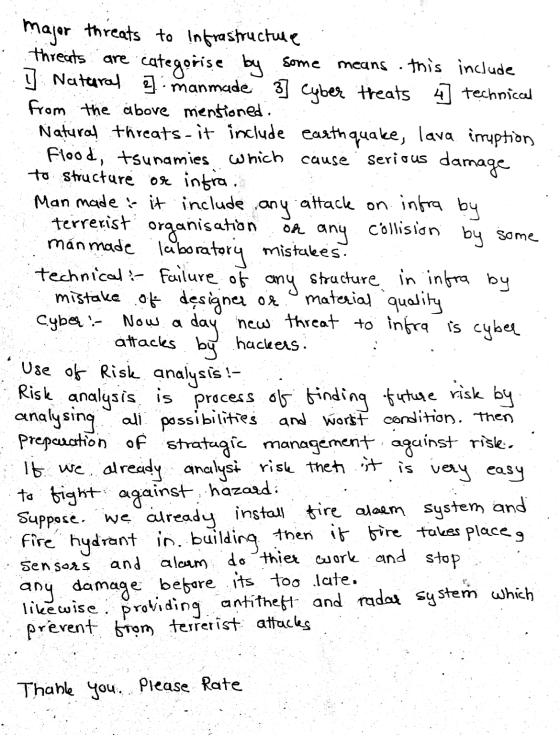 major threats to infrastructure . threats are categorise by some means this include J Natural e manmade 3] cyber treats 4] te