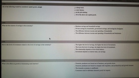 (15) All of the following would be considered capital goods, except o a dump truck. o a new factory o on-the-job training. Al