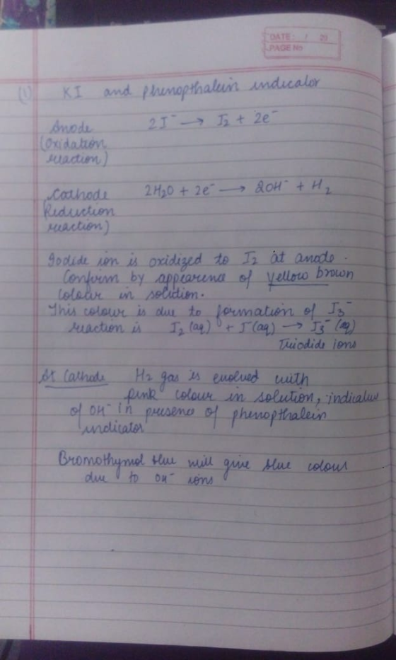 KI and prinopthalunni undicale snode 21 - In the (Oxidatiert Junction cathode 2H₂O + 2é 20H + H₂ Reduction maction) godide on