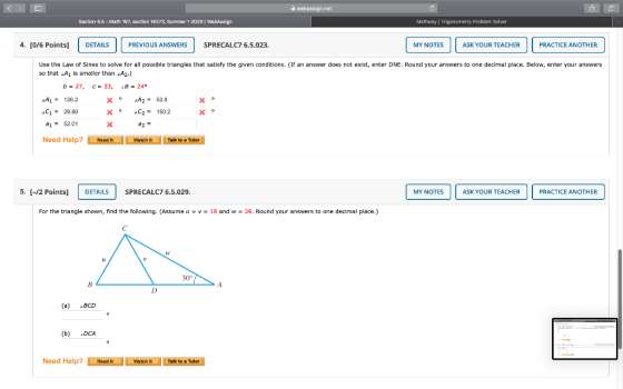 webassian.net Section 6.5 - Math 187, section 16373, Summer 1 2020 | WebAssign Mathway | Trigonometry Problem Solver 4. [0/6
