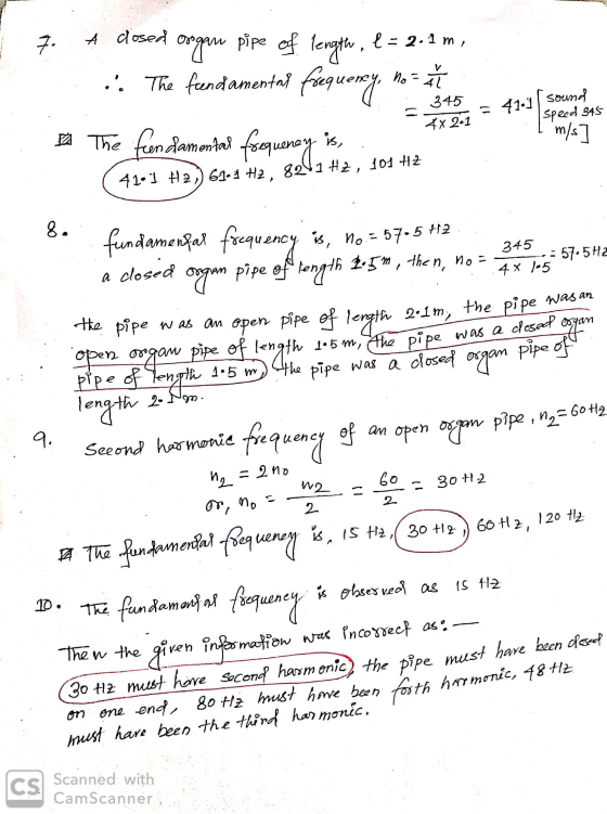 7. A closed osogan pipe of length frequency The fren Slamentar feequenay, 2 = 2.1 m , no 345 The fundamental sound speed 345