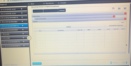 #voengagenow Calculator Chapter 12 eBook Recording Partners Original Investment . EX 1203 EXCEL ALGO Jou Instructions Chart