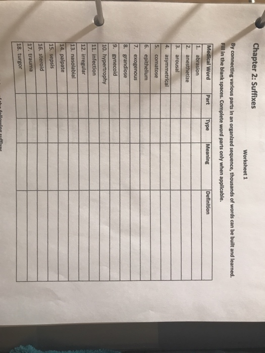 Chapter 2: Suffixes Worksheet 1 By connecting various parts in an organized sequence, thousands of words can be built and lea