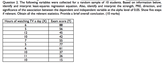 Question 2. The following variables were collected for a random sample of 10 students. Based on information below, identify a