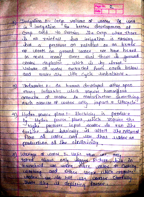 Page No.2 Date Irrigation for large volume of water is used a in irrigation for better development of Crop and to sustain the
