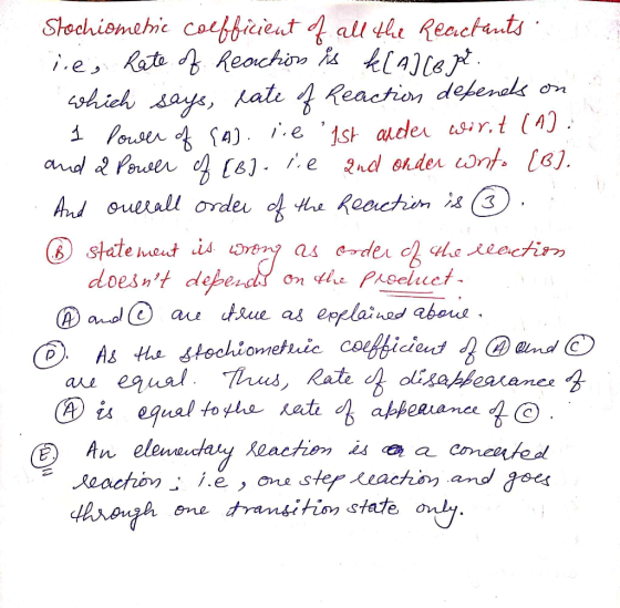 Stochiometric coefficient of all the Reactants lie, Rate of heaction is k[A] Legt. which says, late of Reaction defeneks on 1
