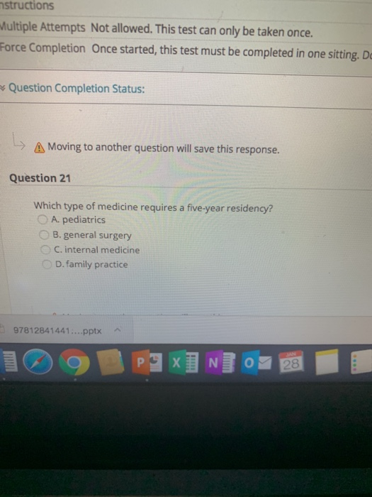 structions Multiple Attempts Not allowed. This test can only be taken once. Force Completion Once started, this test must be