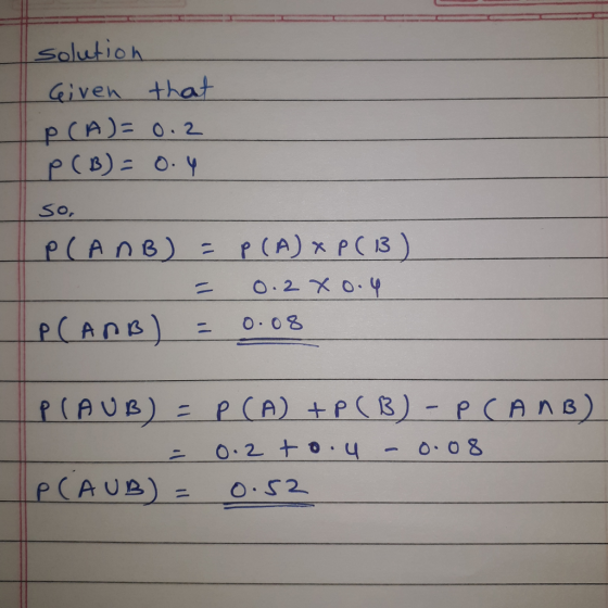 Solutioh | Given that (A)= 0.2 So, O C8
