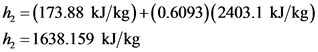 h(173.88 kJ/kg)+(0.6093) (2403.1 kJ/kg)
h2 1638.159 kJ/kg
