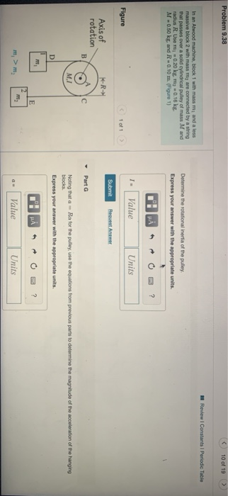 Problem 9.38 10 of 19 > Review Constants Periodic Table In an Atwood machine, block 1 with mass mi and a loss massive block 2