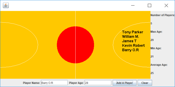 - O X Number of Players: Max Age: 29 Tony Parker William M. James T Kevin Robert Barry O.R Min Age: 21 Average Age: 25 Player