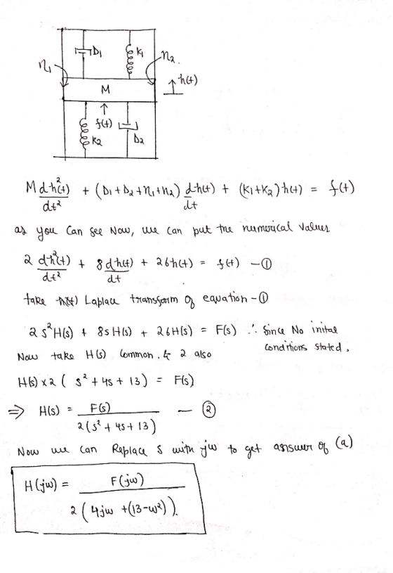 HIDI EK Ina Y M11 L p het) € $11) + dia dt Md hết) + (Di + Be + Notha) dhct) + (ki+Ka ) thet) = f(t) dt as you can see Now, w