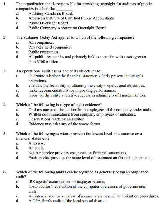 doo The organization that is responsible for providing oversight for auditors of public companies is called the Auditing Stan
