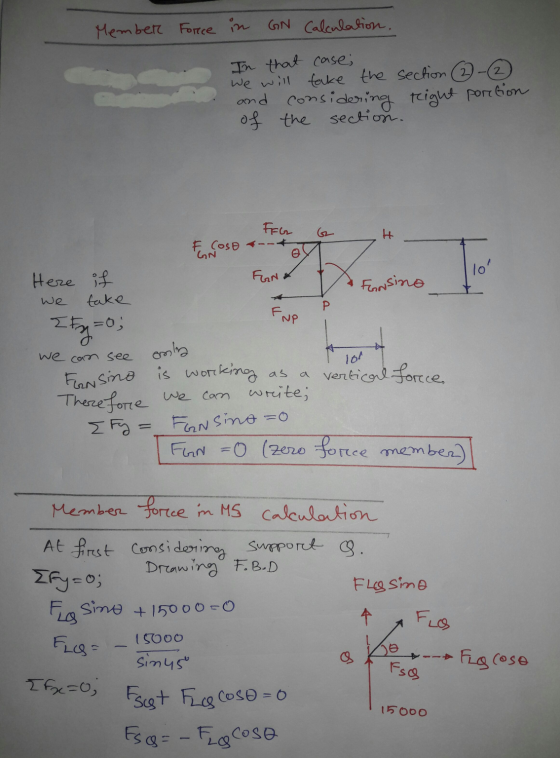 Member Force in GN Calculation. In that case; We will take the section and considering teight of the section. ③ - ② portion F