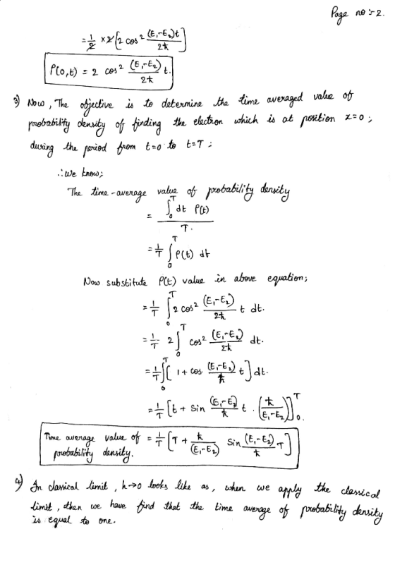 Page no = 2 * ** la cos 2 LETERS] Plo,=2 con 2 cerita de 3) Now , The objective is to determine the time averaged value of pr