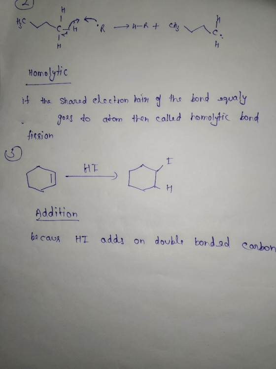 4-R t Ch R Jytic Homo the Shared eleetron tai the bond aqualy bond atom then called homolytic Jors to fision HT Addition b0ca