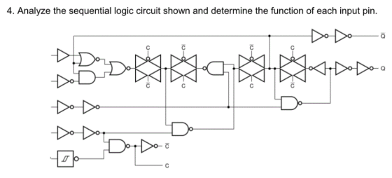 4. Analyze the sequential logic circuit shown and determine the function of each input pin. ܘܝ<--[ܐ ܬ ܠ ܐ ܬ ܬ Dodo