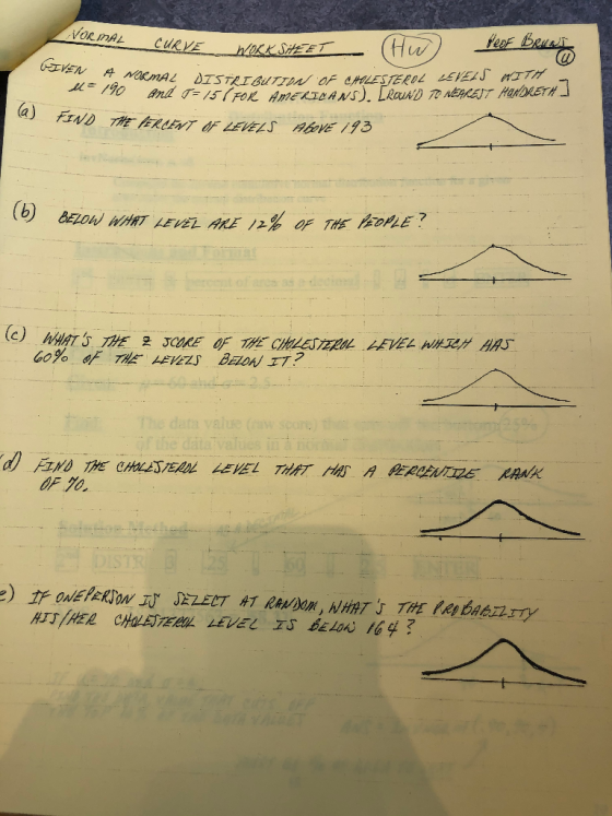 AL CURVE WORKSHEET HW Peor BRUNT OIVEN 4 NacnAL 7STRIBUTION OF EMLE . l-190 and 1= 15 FOR AMERS (a) FIND THE PERCENT OF LEVEL