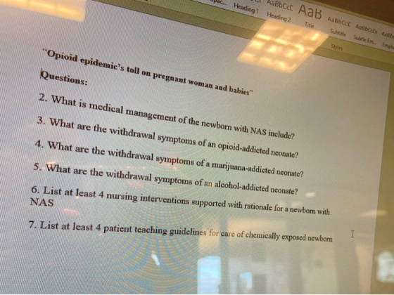 c. Heading1 AaBbcc AaB AaBbcc Aabbcc Aab Heading 2 Title Subtitle Subtle Em. Emph Styles Opioid epidemics toll on pregnant
