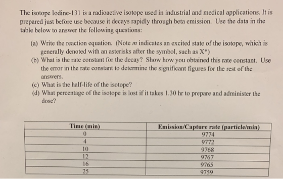 The isotope lodine-131 is a radioactive isotope used in industrial and medical applications. It is prepared just before use b