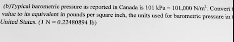 Typical barometric pressure as reported in Canada