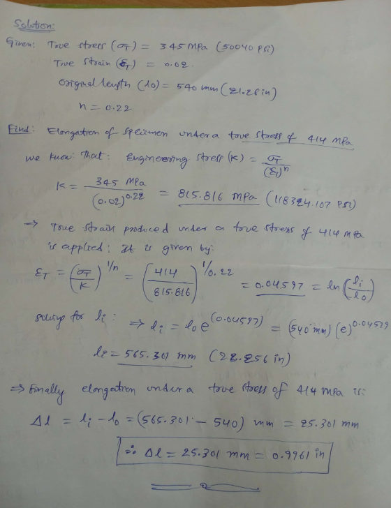 True rhain (h) = o.02. C7igtha1人afth (do): 54cin un (2 l.ee in) n二0.22- 345 MPa o.22 O.O2 CA et.ve (4seAS f. 나 14 m R. 8 IS 8