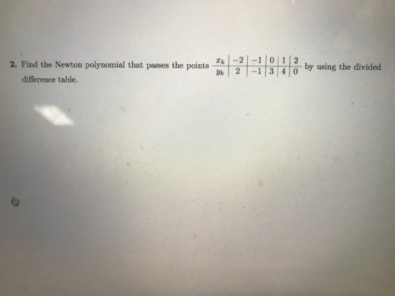 -2 -1 0 1 2 Wi 23 40 by using the divided 2. Find the Newton polynomial that passes the points difference table.