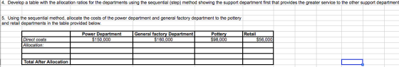 4. Develop a table with the allocation ratios for the departments using the sequential (step) method showing the support depa