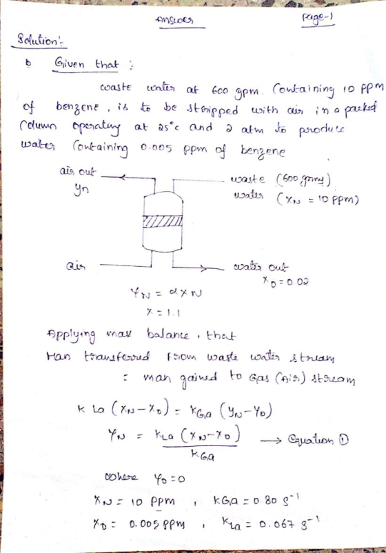 Sclution Given that : of benzene i* te be Jtpped uth ais ou Un pplyng vnau balane thet