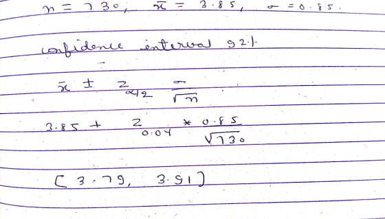n = 130 = 3.85e0 =0.8s. confidence interval 92.)__ 3.85 + 2 * 0.85 :09 30 (3.79, 3.gi