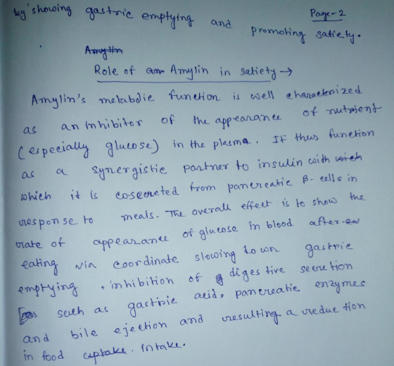 by showing gastric emptying and Page 2 promoting satiety. as the Amyla Role of an Amylin in satiety Amylins metabolic functi