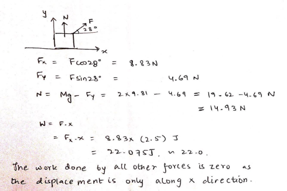 2 OK Y.GaN 4.69 = 19.62-4.69 N ne work done the displace ment is on by alt other forces is zero S