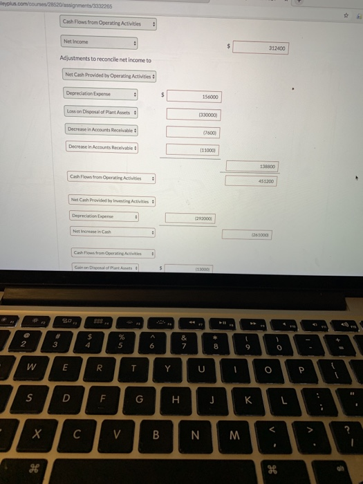 Concours 25/ gnments/3332265 Cash Flows from Operating Activities : Netcome Adjustments to reconcile net income to Net Cash P