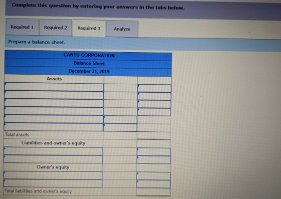 Complete this question by entering your answers in the tabs below. Required 1 Required 2 Required 3 Analyze Prepare a balance