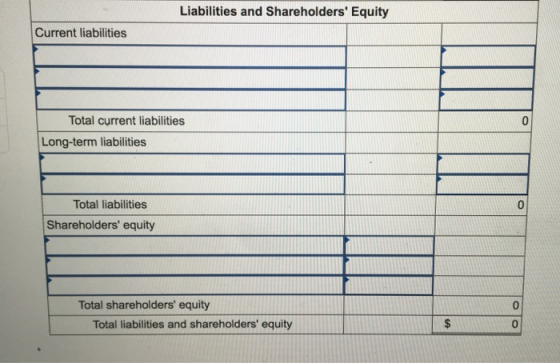 Liabilities and Shareholders Equity Current liabilities 0 Total current liabilities Long-term liabilities 0 Total liabilitie
