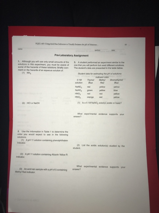 EQUL Uingen Vachelor Pre-Laboratory Assignment 1. Although you will use only amounts of the solutions in this experiment, you