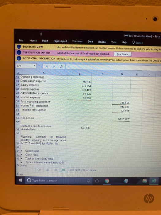 HW 5(1) (Protected View] - Excel File Home Insert Page Layout Formulas Data Review View Help Search PROTECTED VIEW Be careful