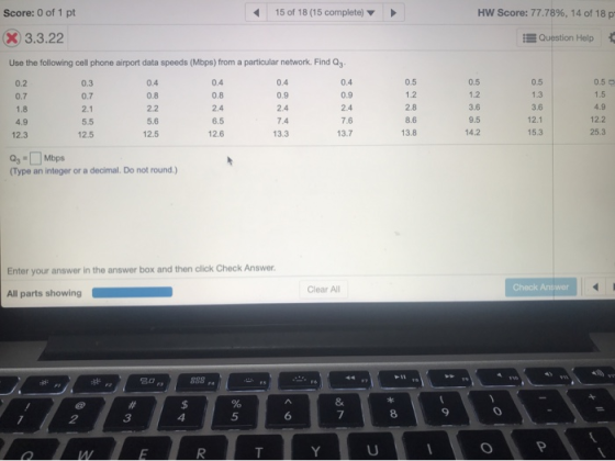 HW Score: 77.78 %, 14 of 18 p Score: 0 of 1 pt 15 of 18 (15 complete) X 3.3.22 Question Help Use the following cell phone air