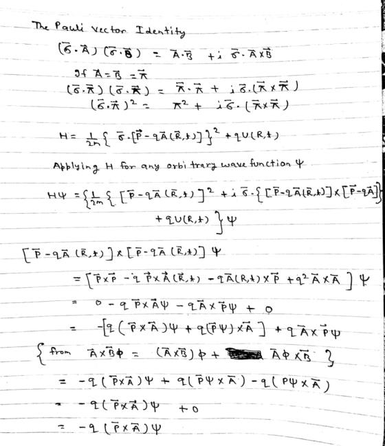 The Paui victon Identity Abblying H for any orbi trera wave function Ψ -[ใ(Fxã)Ψ t. 2@v)メス:) +LARPU