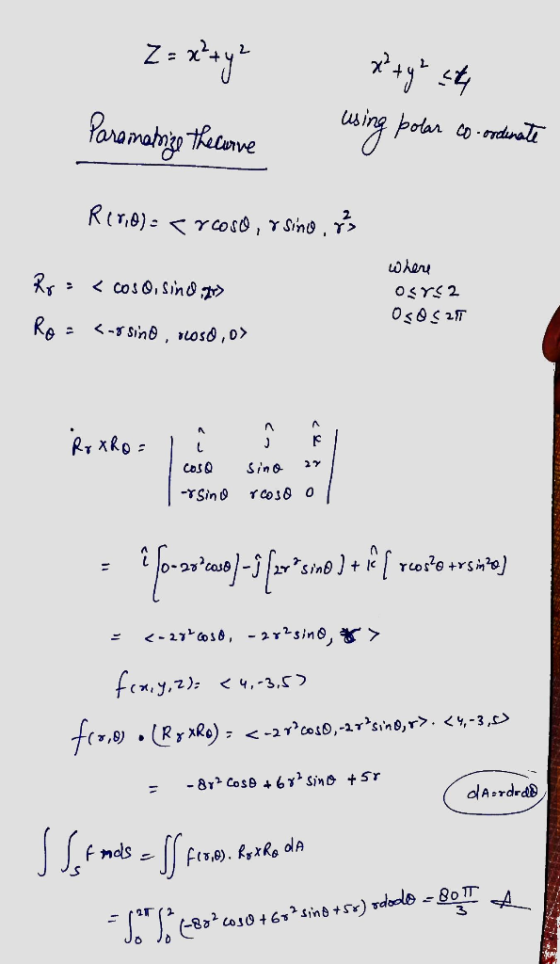 x² + y 2 24 Z= x² + y² Para mange the corne using polar co-ordinate R10,0)= <rcoso, o sino , & Rr: <COSO, sino.7v> Ro = <-850