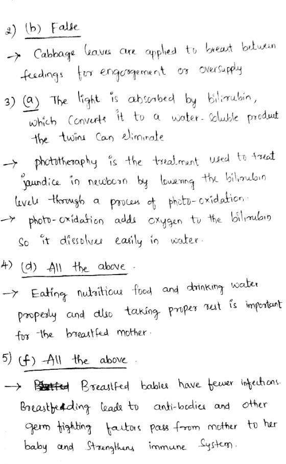 a) (b) False → Cabbage Gavese are applied to breast beturin - feedings for engrogerment of ever supply 3) (a) The light is ab