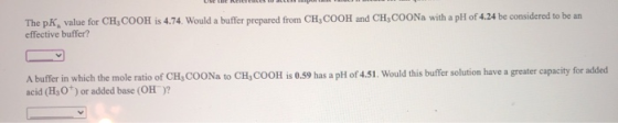 The pK, value for CH, COOH is 4.74. Would a buffer prepared from CH3COOH and CH,COONa with a pH of 4.24 be considered to be a
